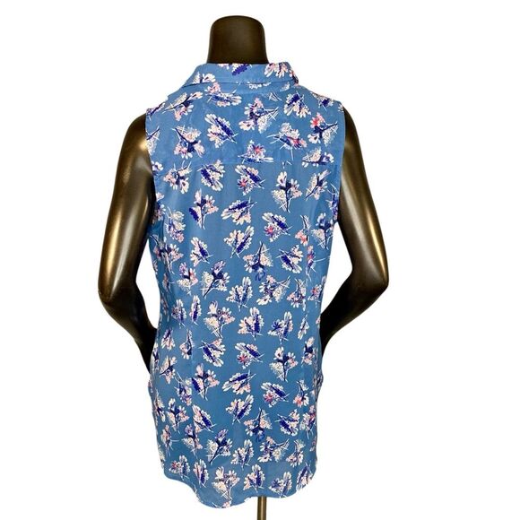 Attention Blue Floral Sleeveless Blouse Womens Size Large Lightweight Semi Sheer - Picture 3 of 6